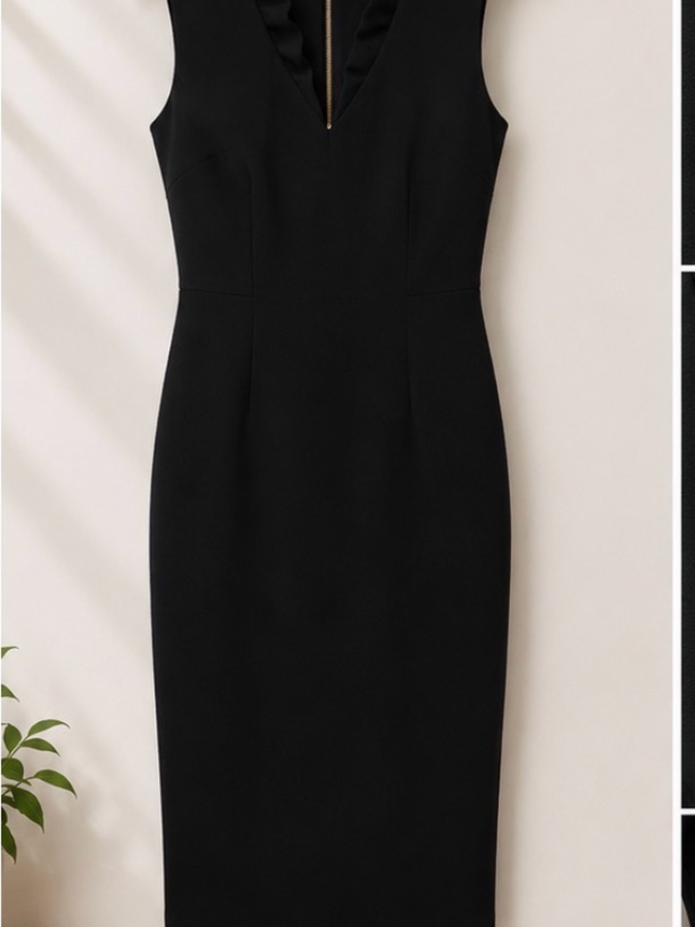 Calvin Klein Black Midi Sheath Dress with Front Zip